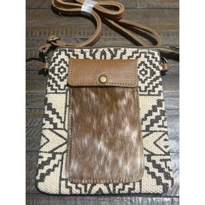 Myra Bag Crossbody Bag Womens Small Brown NWT Hair-on-Hide Canvas Geometric